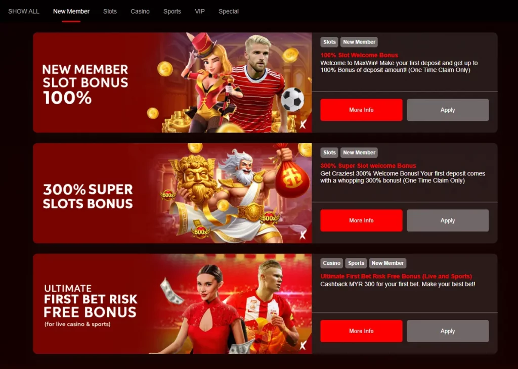 Bonos y promociones en Maxwin Casino